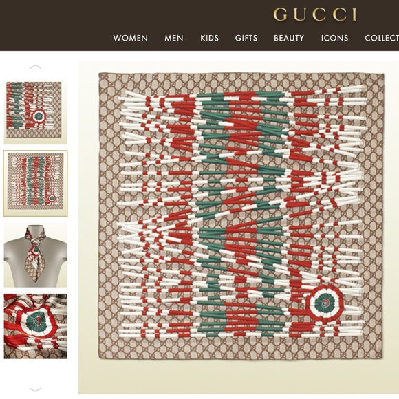 Gucci Scarf Logo GG Print Club WEB Beige Brown Silk Wrap - Picture 7 of 12